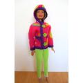 Barbie doll`s fleece hoodie and leggings - pink print/lime