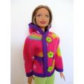 Barbie doll`s fleece hoodie and leggings - pink print/lime