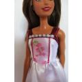 Barbie doll`s party dress - white/burgundy trim