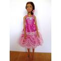 Barbie doll`s party dress - pink lace/silver butterfly