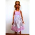 Barbie doll`s party dress - white/pink ribbon