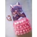 Barbie doll`s party dress - mauve/pink pleated ribbon/necklace