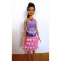 Barbie doll`s party dress - mauve/pink pleated ribbon/necklace