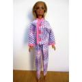 Barbie doll`s winter pyjamas - mauve squares/pink