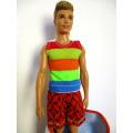 Ken doll`s beach set - red/blue + striped vest