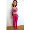 Barbie doll`s pants and t-shirt - cherise pink/pink butterfly