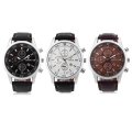 Valia 8257-2 Men Quartz Watch Date Decorative Sub-dials Round Dial Leather Band