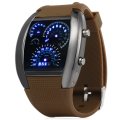 BROWN Rubber Band LED Car Watch / Table with Blue Light Display Time Arch Shaped