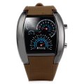 BROWN Rubber Band LED Car Watch / Table with Blue Light Display Time Arch Shaped