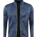 Elegant Mid Stretch Cardigan, Men`s Casual Full Zip Up Cardigan Sweater Coat For Fall Winter. (L)