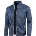 Elegant Mid Stretch Cardigan, Men`s Casual Full Zip Up Cardigan Sweater Coat For Fall Winter. (L)