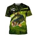Fish Print Athletic Stretchy Round Neck Summer Short Sleeve T-Shirt For Fishing XXL