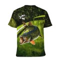 Fish Print Athletic Stretchy Round Neck Summer Short Sleeve T-Shirt For Fishing XXL