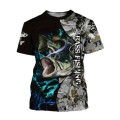 Men 3D Fishing Print Short Sleeve Round Neck T-Shirt, Summer Outdoor Sport (L)