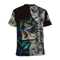 Men 3D Fishing Print Short Sleeve Round Neck T-Shirt, Summer Outdoor Sport (L)