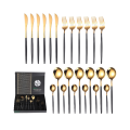 Deluxe Quality Black & Gold Stainless Steel Cutlery 24 Piece Set