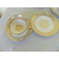 stunning gold and white new chelesa porcelain tea cup trios and sugar bowl
