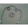 vintage diamante necklace with brooch and earrings combo