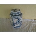 Nice blue and white oriental looking ginger jar with lid