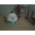 three assorted nice vintage cottage scene tea pot/ coffee pot and small display pot