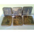 a set of six vintage wooden wall hangs with vintage scenes