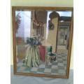 stunning framed behind glass vintage lady scene tapestry