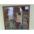 stunning framed behind glass vintage lady scene tapestry