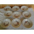 A lot of small nine porcelain floral pudding bowls