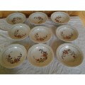 A lot of small nine porcelain floral pudding bowls
