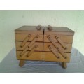 small wooden three tear vintage sewing basket