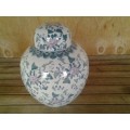 Large blue and white with pink floral pattern porcelain ginger jar