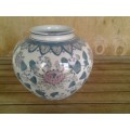 very nice porcelain decorative blue and white with a pink floral pattern bubble style vase