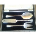 three peace sliver plated  serving cutlery items boxed
