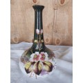 Stunning milk glass hand painted floarl scene Victorian steam vase