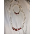 Pearl and semi precious stone necklace and bangle set