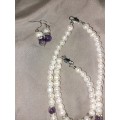 Pearl necklace bangle and earrings set