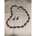 Red crystal style beaded necklace and earrings set