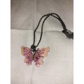 Pretty pink costume butterfly pendant on chain