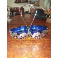 Chrome glass snack divider with blue inners