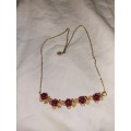 Vintage gold plated dainty red floarl necklace