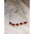 Vintage gold plated dainty red floarl necklace