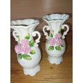 A pair of small floarl procelain vases