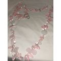 Long pink pearl ,glass and shell necklace