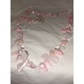 Long pink pearl ,glass and shell necklace