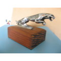 Original Mark 10 Jaguar leaping cat mascot on wooden base