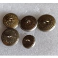 Natal Carbineers 3 WM Tunic Buttons plus one cuff button and one RNC Tunic button