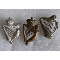 British Army, Irish collar badges 3 different types inc QVC