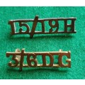 British Army brass titles, 15/19 Hussars and 3/6 Dragoon Guards, D type lugs