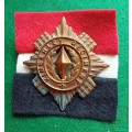 SADF Kimberley Regiment brass Cap badge with backing cloth