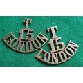 British Army, 15th London Regt Territorial brass titles x 2